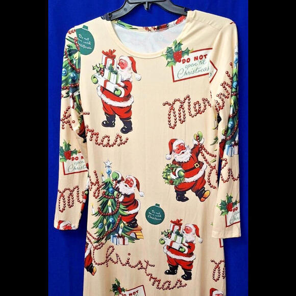 New Holiday Dress Maxi Cotton Stretch Retro Festive, Size Large **So Cute** - Picture 3 of 8